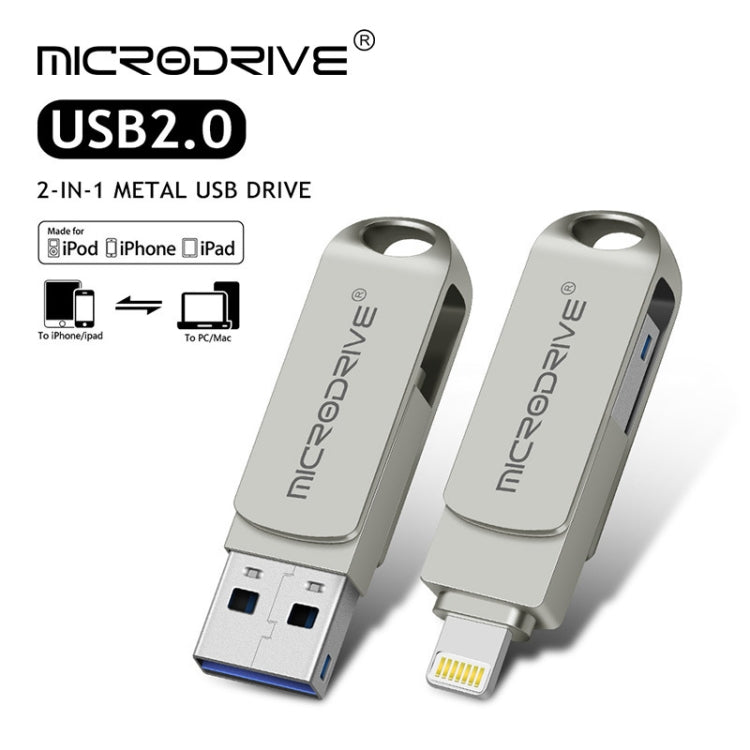 Lisslune | MicroDrive 2 In 1  8 Pin + USB 2.0 Portable Metal USB Flash Drive, Capacity: 128GB (Silver)