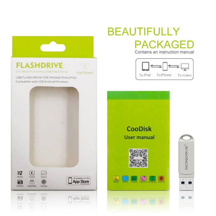 Lisslune | MicroDrive 2 In 1  8 Pin + USB 2.0 Portable Metal USB Flash Drive, Capacity:256GB(Silver)