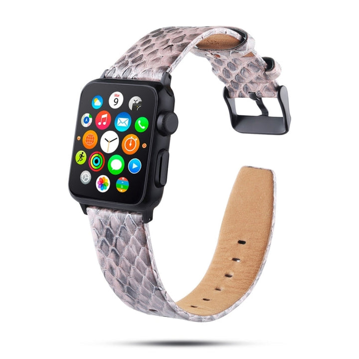 Lisslune | For Apple Watch Ultra 49mm / Series 8&7 45mm / SE 2&6&SE&5&4 44mm / 3&2&1 42mm Snake Skin Texture Full Grain Leather Strap (Light Pink)