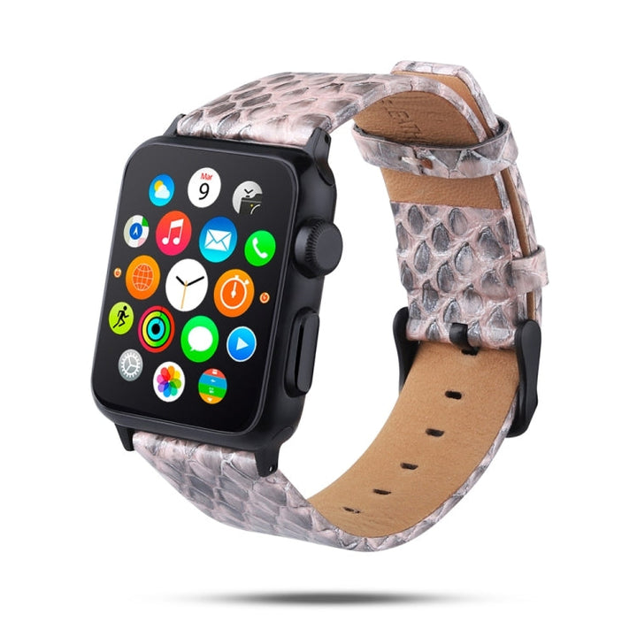 Lisslune | For Apple Watch Ultra 49mm / Series 8&7 45mm / SE 2&6&SE&5&4 44mm / 3&2&1 42mm Snake Skin Texture Full Grain Leather Strap (Light Pink)