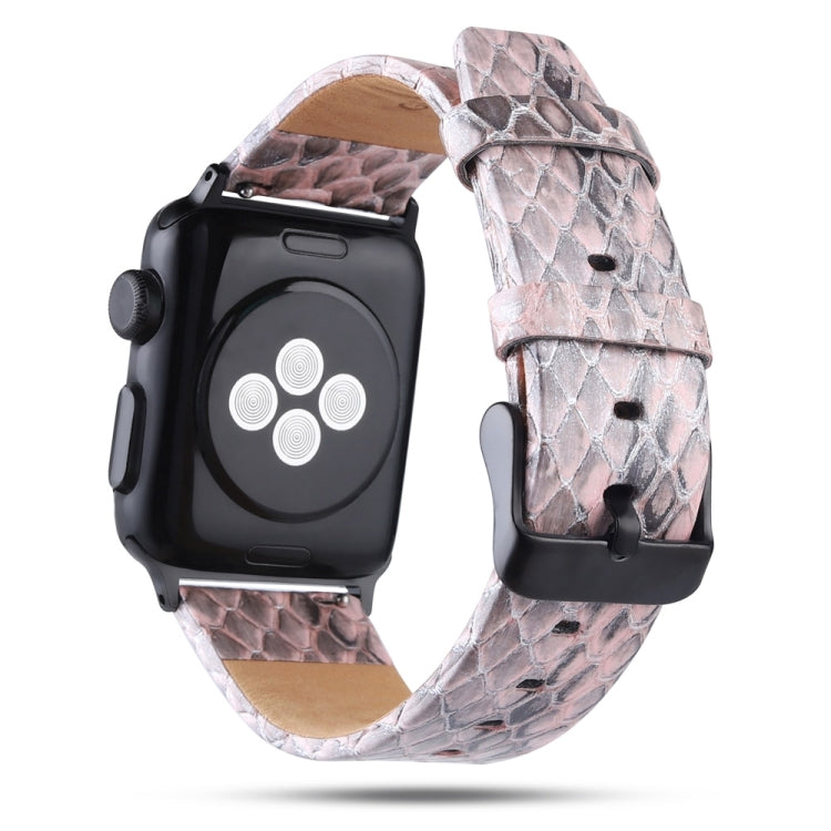 Lisslune | For Apple Watch Ultra 49mm / Series 8&7 45mm / SE 2&6&SE&5&4 44mm / 3&2&1 42mm Snake Skin Texture Full Grain Leather Strap (Light Pink)