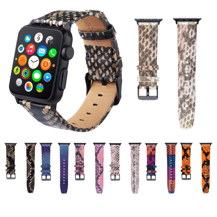 Lisslune | For Apple Watch Ultra 49mm / Series 8&7 45mm / SE 2&6&SE&5&4 44mm / 3&2&1 42mm Snake Skin Texture Full Grain Leather Strap (Light Pink)