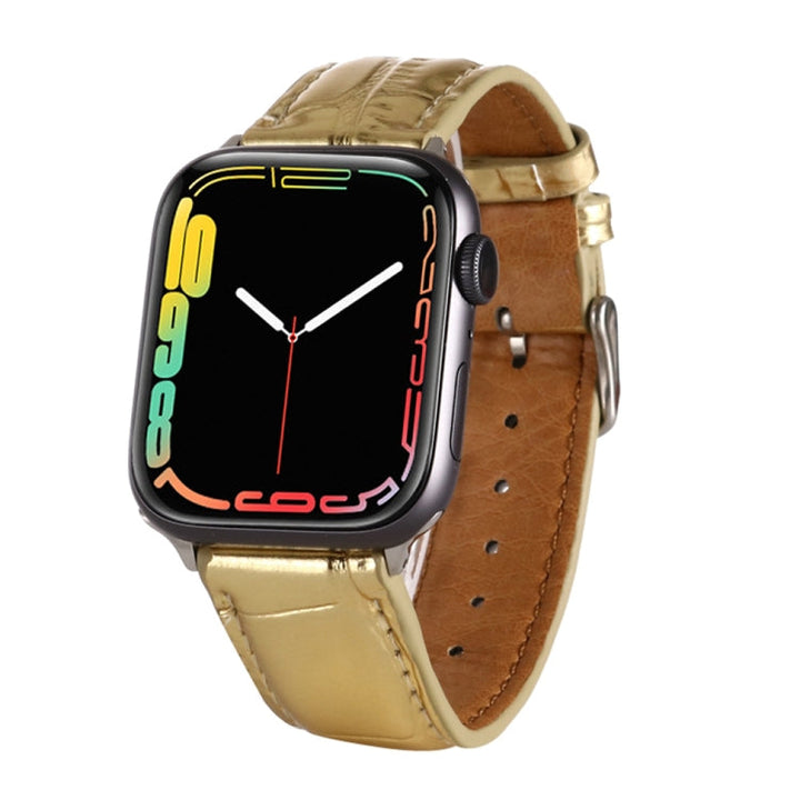 Lisslune | For Apple Watch Ultra 49mm / Series 8&7 45mm / SE 2&6&SE&5&4 44mm / 3&2&1 42mm Crocodile Texture Leather Strap (Gold)