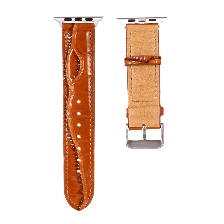 Lisslune | For Apple Watch Series 8&7 41mm / SE 2&6&SE&5&4 40mm / 3&2&1 38mm Crocodile structure Leather strap (Brown)