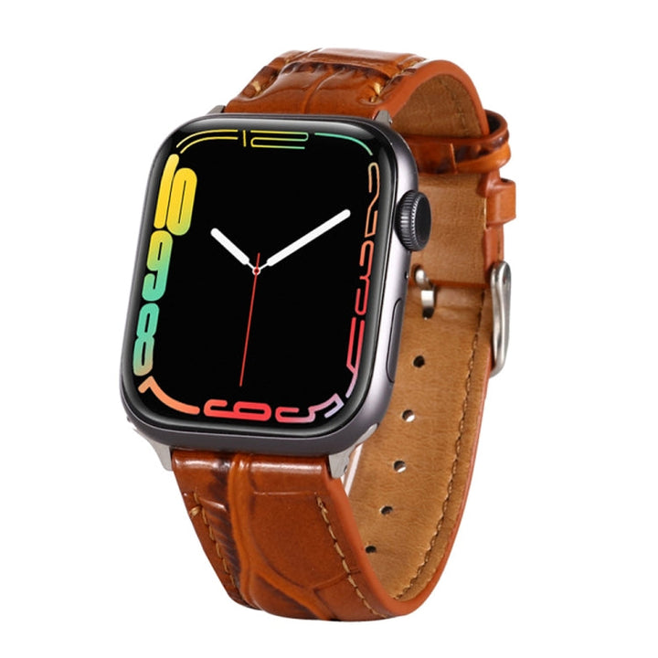 Lisslune | For Apple Watch Series 8&7 41mm / SE 2&6&SE&5&4 40mm / 3&2&1 38mm Crocodile structure Leather strap (Brown)