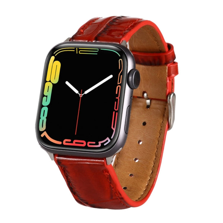Lisslune | For Apple Watch Series 8&7 41mm / SE 2&6&SE&5&4 40mm / 3&2&1 38mm Crocodile Texture Leather Wrist Band (Red)