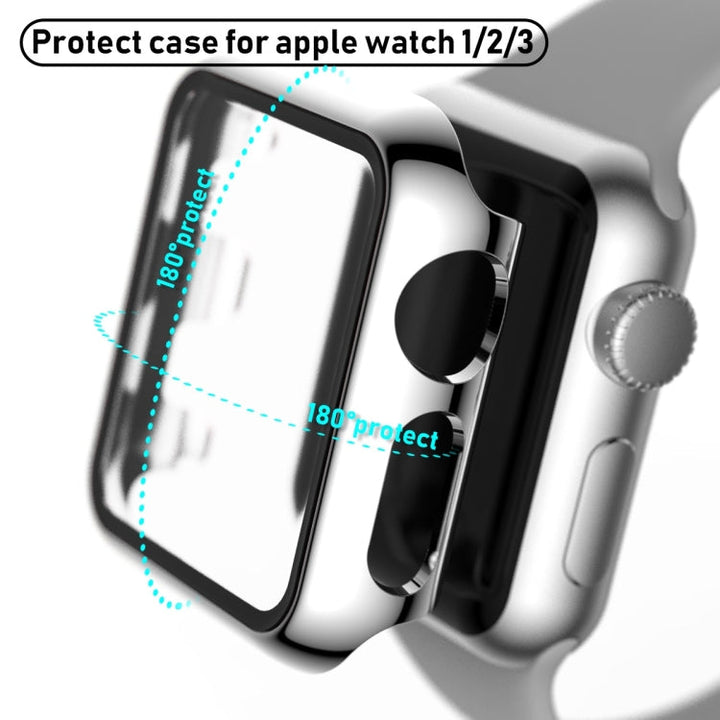 Lisslune | For Apple Watch Series 3 & 2 & 1 38mm Full Glass Plate Glass Case (Silver)