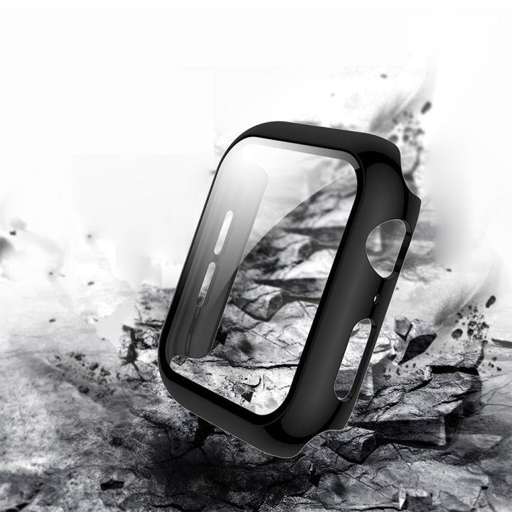 Lisslune | For Apple Watch Series 3 & 2 & 1 38mm electroplated PC case + tempered film integrated protective cover (Black)