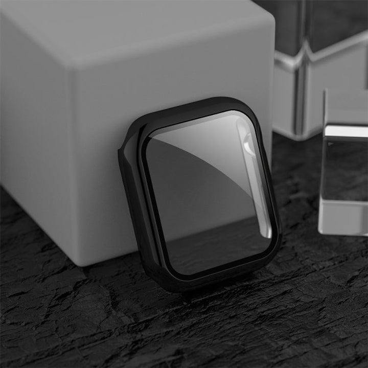 Lisslune | For Apple Watch Series 3 & 2 & 1 38mm electroplated PC case + tempered film integrated protective cover (Black)