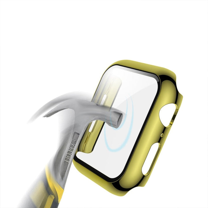 Lisslune | For Apple Watch Series 3 & 2 & 1 38mm Electroplated PC Case + Tempered Film Integrated Protective Case (Gold)
