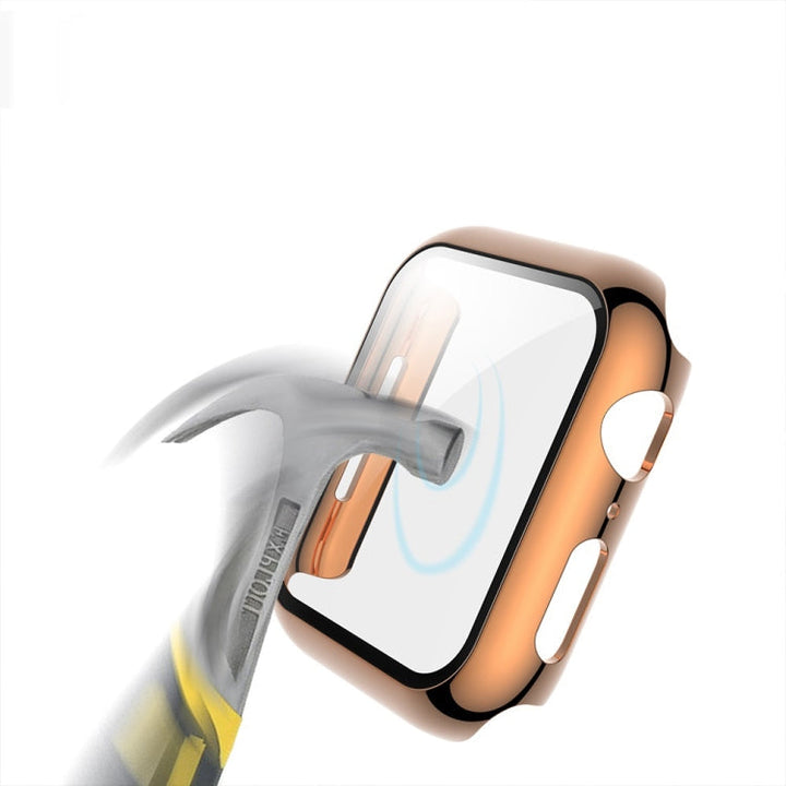 Lisslune | For Apple Watch Series 3 & 2 & 1 38mm electroplated PC case + tempered film integrated protective cover (Rose Gold)