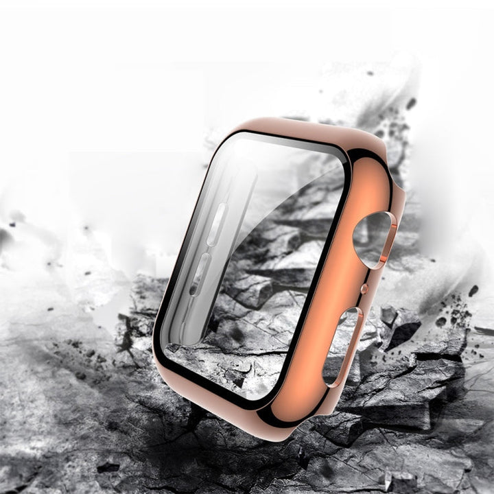 Lisslune | For Apple Watch Series 3 & 2 & 1 38mm electroplated PC case + tempered film integrated protective cover (Rose Gold)