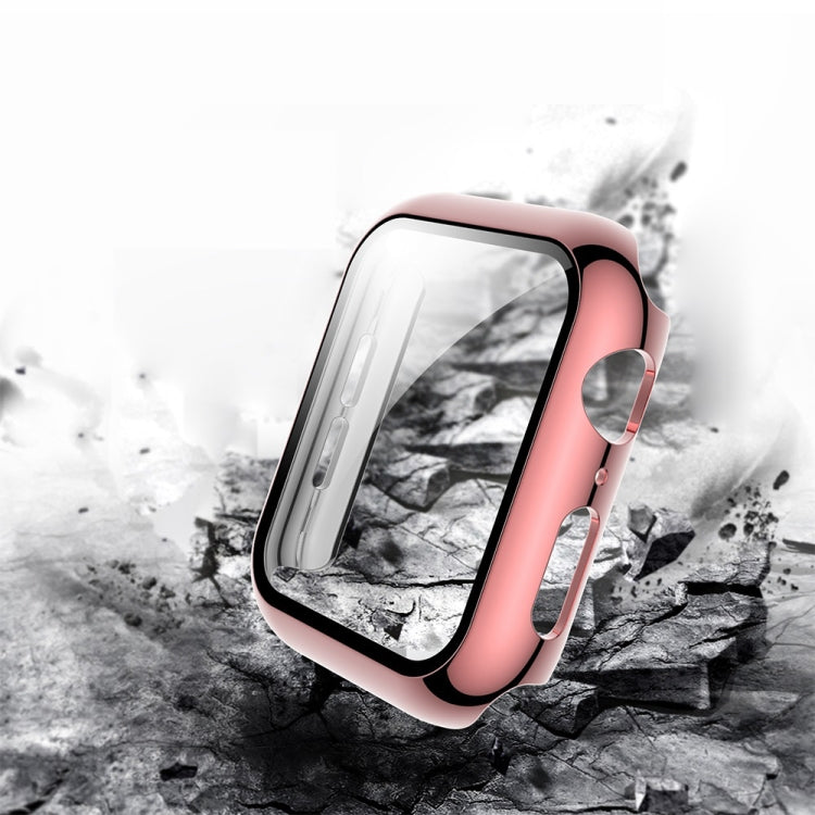 Lisslune | For Apple Watch Series 3 & 2 & 1 42 mm electroplated PC case + tempered film integrated protective cover (Pink)