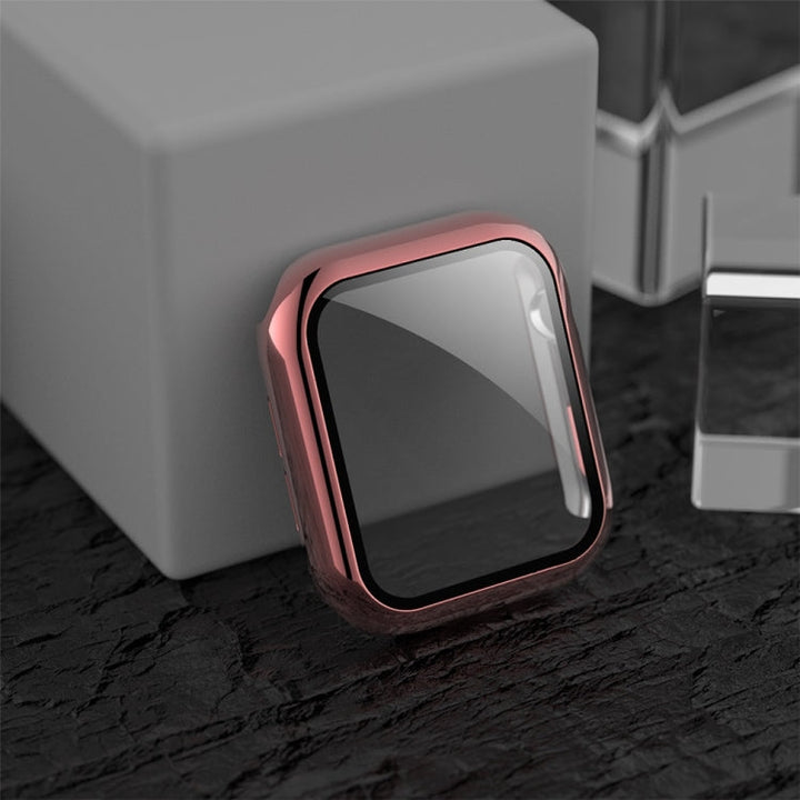 Lisslune | For Apple Watch Series 3 & 2 & 1 42 mm electroplated PC case + tempered film integrated protective cover (Pink)