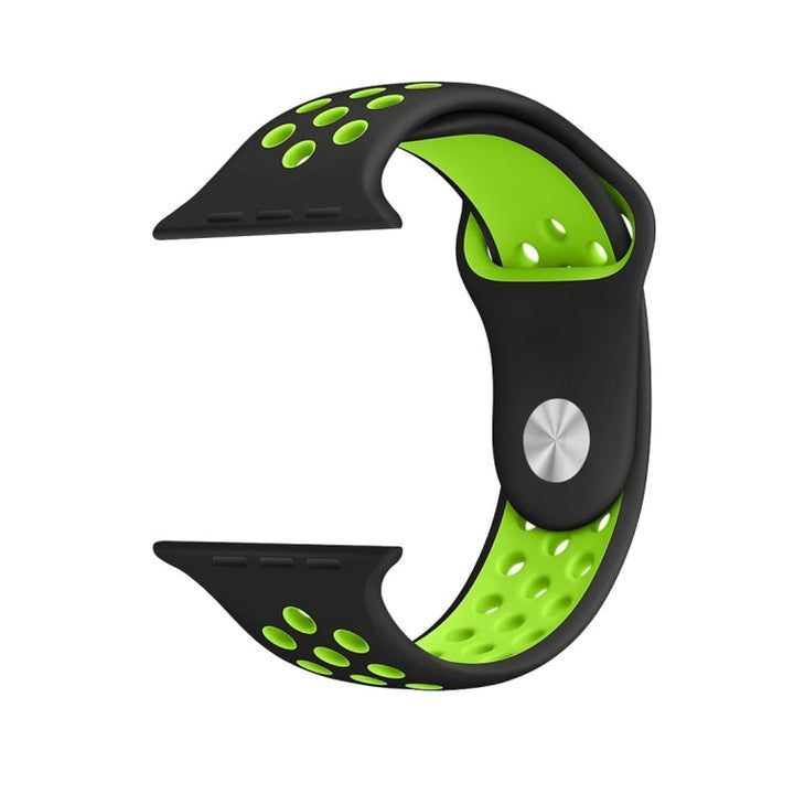 Lisslune | For Apple Watch Ultra 49mm & Watch Ultra 2 49mm / Series 9 & 8 & 7 45mm / SE 3 & SE 2 & 6 & SE & 5 & 4 44mm / 3 & 2 & 1 42mm Sport Silicone Watch Strap Standard Edition (Black Green)