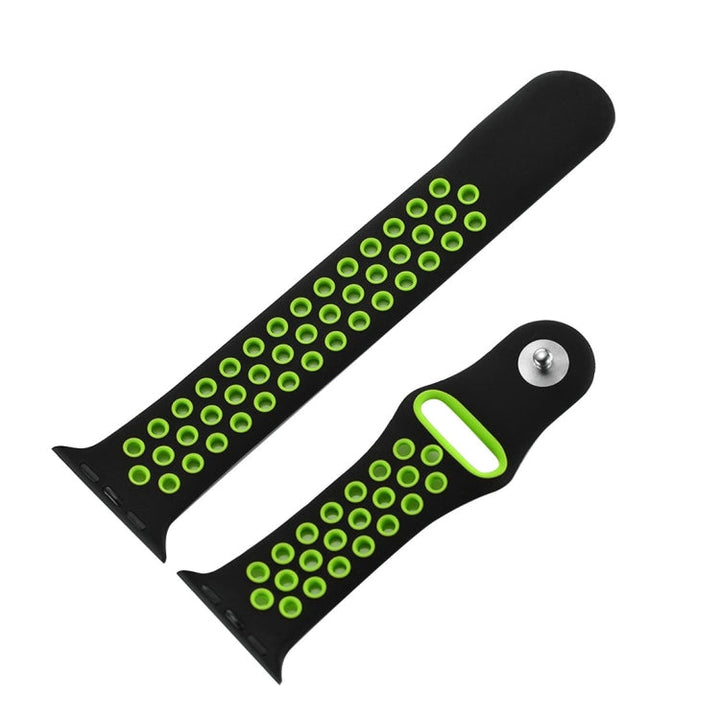 Lisslune | For Apple Watch Ultra 49mm & Watch Ultra 2 49mm / Series 9 & 8 & 7 45mm / SE 3 & SE 2 & 6 & SE & 5 & 4 44mm / 3 & 2 & 1 42mm Sport Silicone Watch Strap Standard Edition (Black Green)