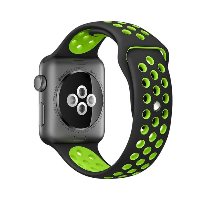 Lisslune | For Apple Watch Ultra 49mm & Watch Ultra 2 49mm / Series 9 & 8 & 7 45mm / SE 3 & SE 2 & 6 & SE & 5 & 4 44mm / 3 & 2 & 1 42mm Sport Silicone Watch Strap Standard Edition (Black Green)