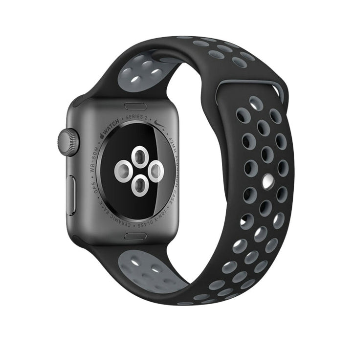 Lisslune | For Apple Watch Ultra 49mm & Watch Ultra 2 49mm / Series 9 & 8 & 7 45mm / SE 3 & SE 2 & 6 & SE & 5 & 4 44mm / 3 & 2 & 1 42mm Sport Silicone Watch Band Standard Edition (Black Gray)