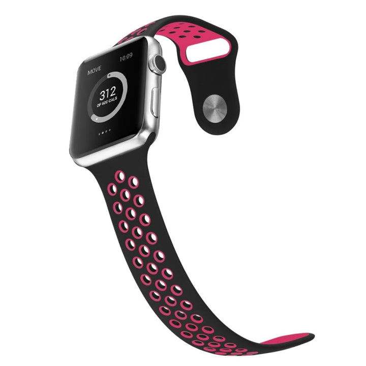 Lisslune | For Apple Watch Ultra 49 mm & Watch Ultra 2 49 mm / Series 9 & 8 & 7 45 mm / SE 3 & SE 2 & 6 & SE & 5 & 4 44 mm / 3 & 2 & 1 42 mm Sport Silicone Watch Strap Standard Edition (Black Rose Red)