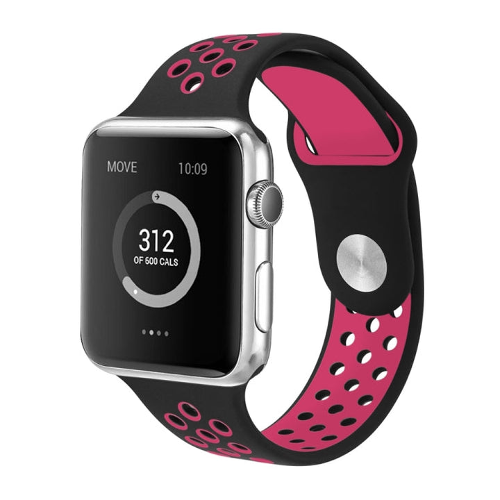 Lisslune | For Apple Watch Ultra 49 mm & Watch Ultra 2 49 mm / Series 9 & 8 & 7 45 mm / SE 3 & SE 2 & 6 & SE & 5 & 4 44 mm / 3 & 2 & 1 42 mm Sport Silicone Watch Strap Standard Edition (Black Rose Red)