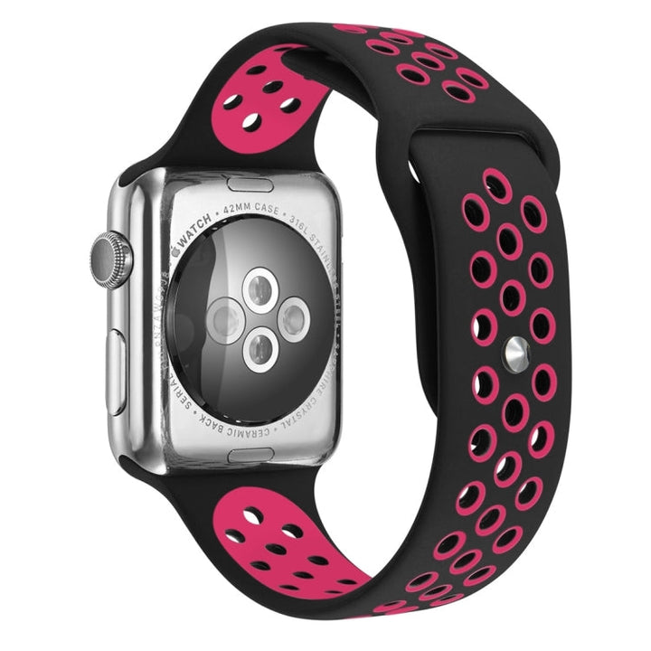 Lisslune | For Apple Watch Ultra 49 mm & Watch Ultra 2 49 mm / Series 9 & 8 & 7 45 mm / SE 3 & SE 2 & 6 & SE & 5 & 4 44 mm / 3 & 2 & 1 42 mm Sport Silicone Watch Strap Standard Edition (Black Rose Red)