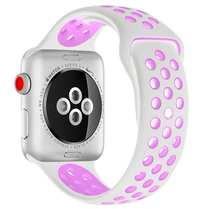 Lisslune | For Apple Watch Ultra 49mm & Watch Ultra 2 49mm / Series 9 & 8 & 7 45mm / SE 3 & SE 2 & 6 & SE & 5 & 4 44mm / 3 & 2 & 1 42mm Sport Silicone Band Standard Edition (White Purple)