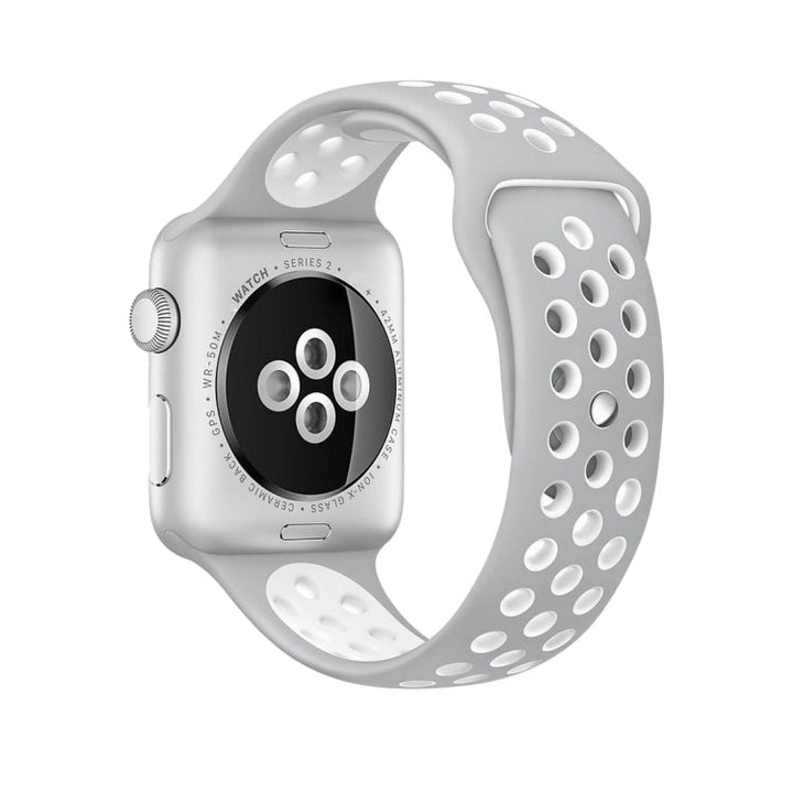 Lisslune | For Apple Watch Ultra 49mm & Watch Ultra 2 49mm / Series 9 & 8 & 7 45mm / SE 3 & SE 2 & 6 & SE & 5 & 4 44mm / 3 & 2 & 1 42mm Sport Silicone Watch Band Standard Edition (Gray White)