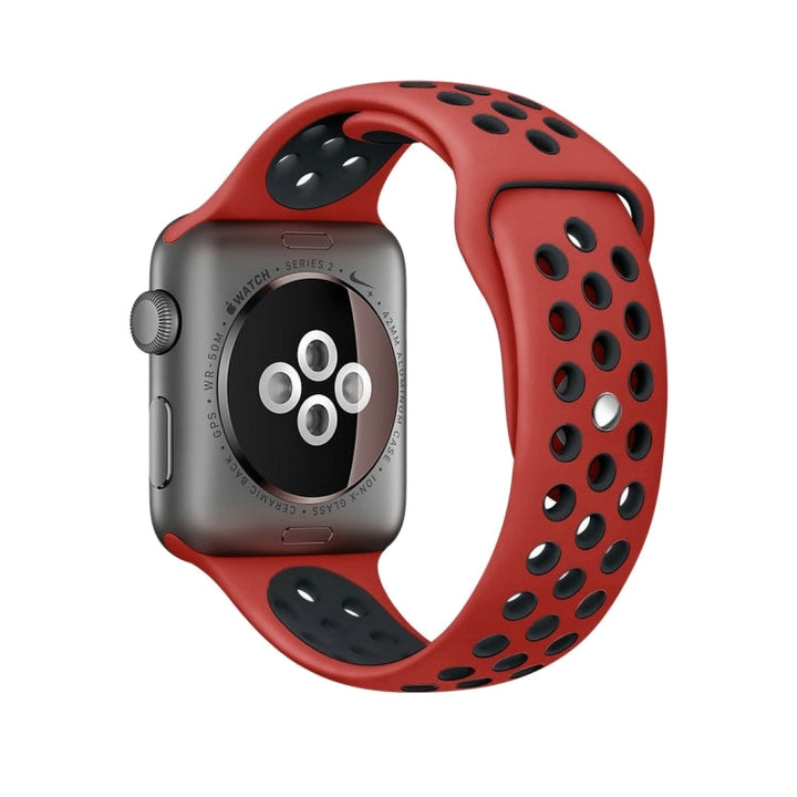 Lisslune | For Apple Watch Ultra 49mm / Series 8&7 45mm / SE 2&6&SE&5&4 44mm / 3&2&1 42mm Sport Silicone Watch Band Standard Edition (Red Black)