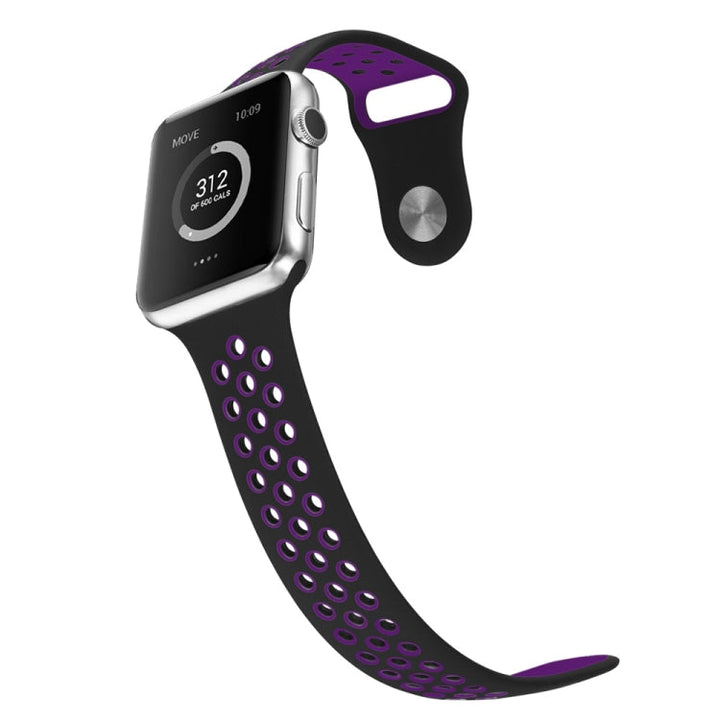 Lisslune | For Apple Watch Ultra 49mm & Watch Ultra 2 49mm / Series 9 & 8 & 7 45mm / SE 3 & SE 2 & 6 & SE & 5 & 4 44mm / 3 & 2 & 1 42mm Sport Silicone Watch Strap Standard Edition (Black Purple)