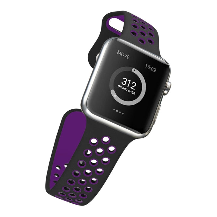 Lisslune | For Apple Watch Ultra 49mm & Watch Ultra 2 49mm / Series 9 & 8 & 7 45mm / SE 3 & SE 2 & 6 & SE & 5 & 4 44mm / 3 & 2 & 1 42mm Sport Silicone Watch Strap Standard Edition (Black Purple)