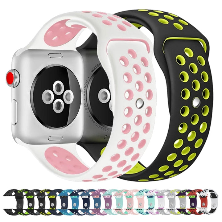 Lisslune | For Apple Watch Ultra 49mm & Watch Ultra 2 49mm / Series 9 & 8 & 7 45mm / SE 3 & SE 2 & 6 & SE & 5 & 4 44mm / 3 & 2 & 1 42mm Sport Silicone Watch Band Standard Edition (Gray White)