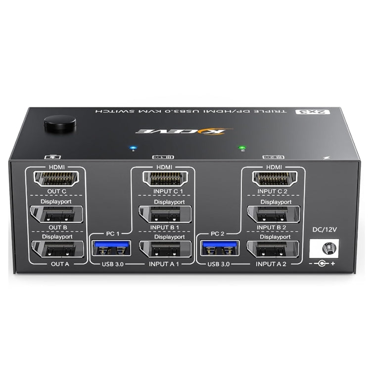 Lisslune | KC-KVM203DH 8K 30Hz USB3.0 DP+DP+HDMI Triple Monitors KVM Switch, UK Plug