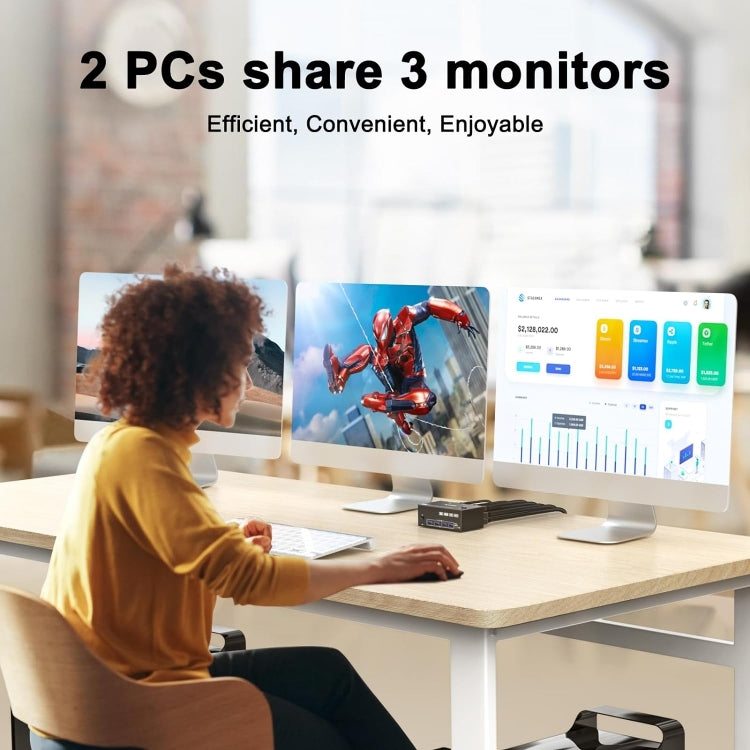 Lisslune | KC-KVM203DH 8K 30Hz USB3.0 DP+DP+HDMI Triple Monitors KVM Switch, EU Plug