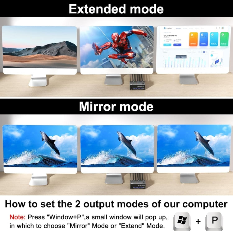 Lisslune | KC-KVM203DH 8K 30Hz USB3.0 DP+DP+HDMI Triple Monitors KVM Switch, UK Plug