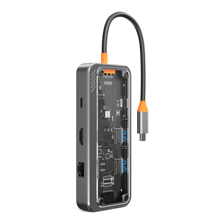 Lisslune | SW8V 8 in 1 Type-C to USB + HDMI + RJ45 + SD/TF HUB Docking Station (Gray)