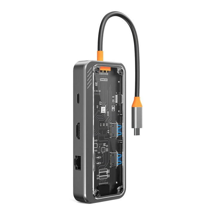 Lisslune | SW8V 8 in 1 Type-C to USB + HDMI + RJ45 + SD/TF HUB Docking Station (Gray)