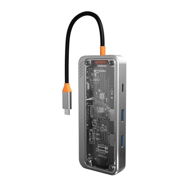 Lisslune | SW8V 8 in 1 Type-C to USB + HDMI + RJ45 + SD/TF HUB Docking Station (Gray)