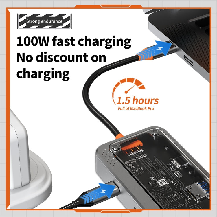 Lisslune | SW8V 8 in 1 Type-C to USB + HDMI + RJ45 + SD/TF HUB Docking Station (Gray)