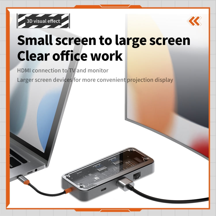 Lisslune | SW8V 8 in 1 Type-C to USB + HDMI + RJ45 + SD/TF HUB Docking Station (Gray)