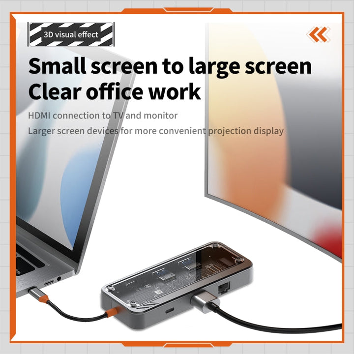 Lisslune | SW8V 8 in 1 Type-C to USB + HDMI + RJ45 + SD/TF HUB Docking Station (Gray)