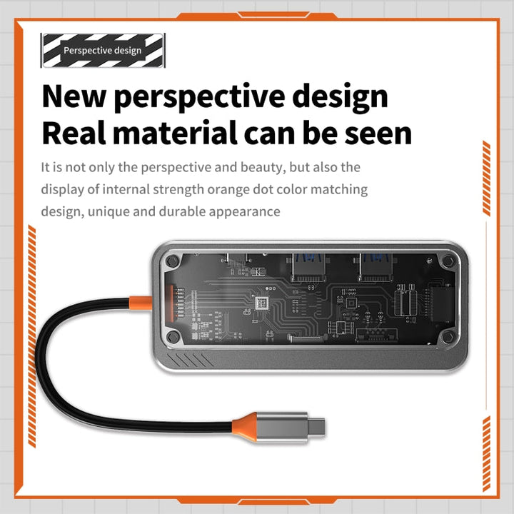 Lisslune | SW8V 8 in 1 Type-C to USB + HDMI + RJ45 + SD/TF HUB Docking Station (Gray)