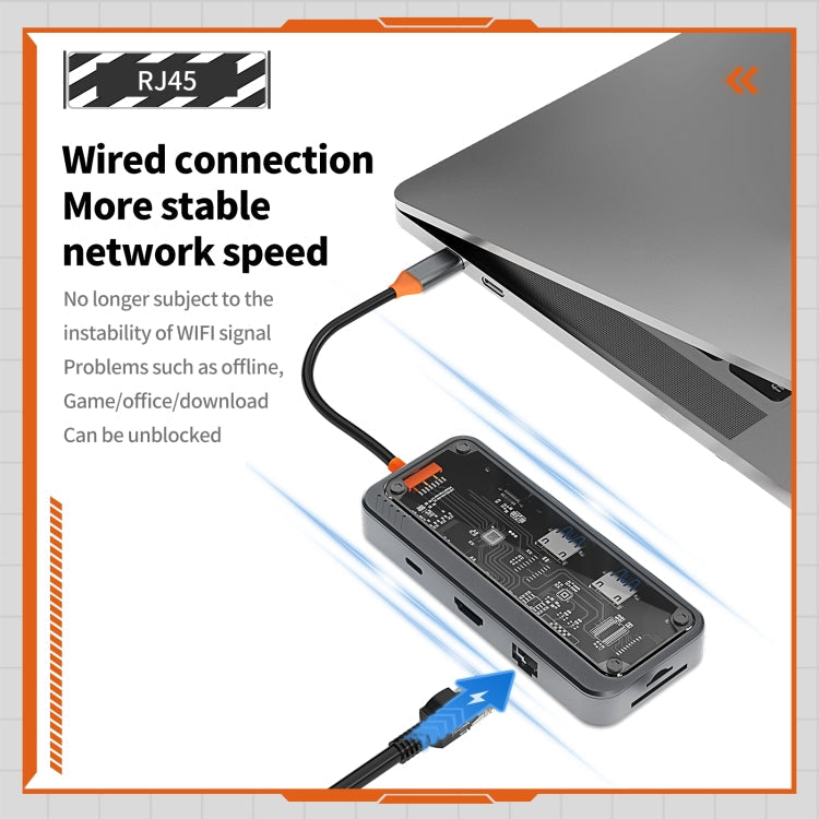 Lisslune | SW8V 8 in 1 Type-C to USB + HDMI + RJ45 + SD/TF HUB Docking Station (Gray)