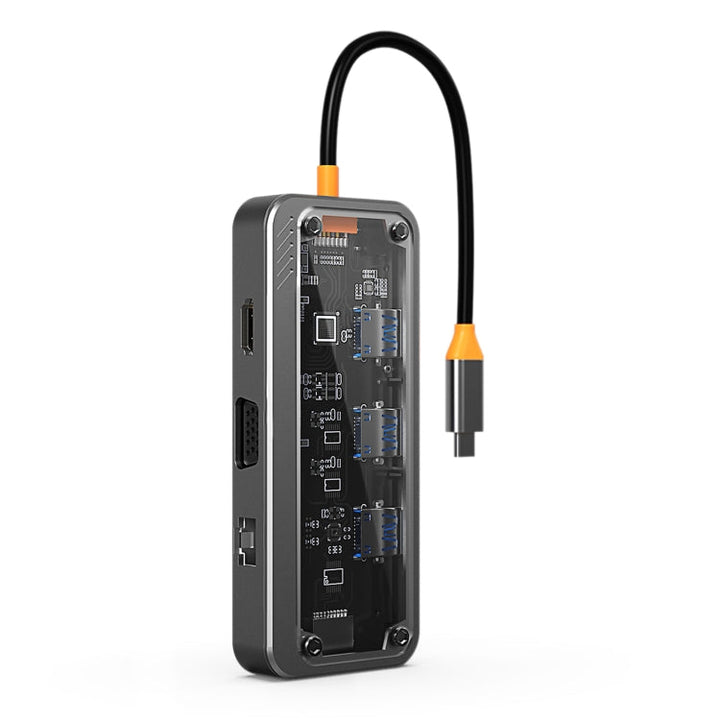 Lisslune | SW10V 10 in 1 Type-C to USB + HDMI + VGA + RJ45 + SD/TF + Audio 3.5 HUB Docking Station (Gray)