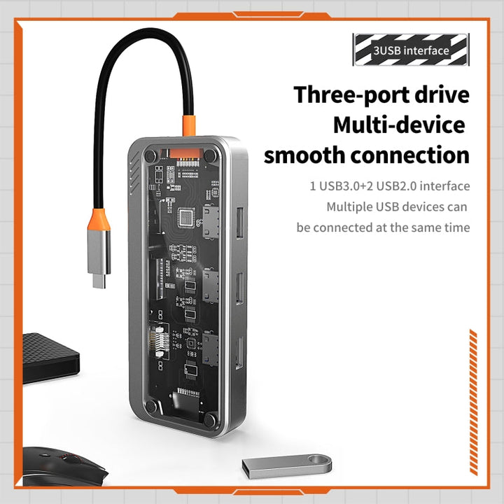 Lisslune | SW10V 10 in 1 Type-C to USB + HDMI + VGA + RJ45 + SD/TF + Audio 3.5 HUB Docking Station (Gray)