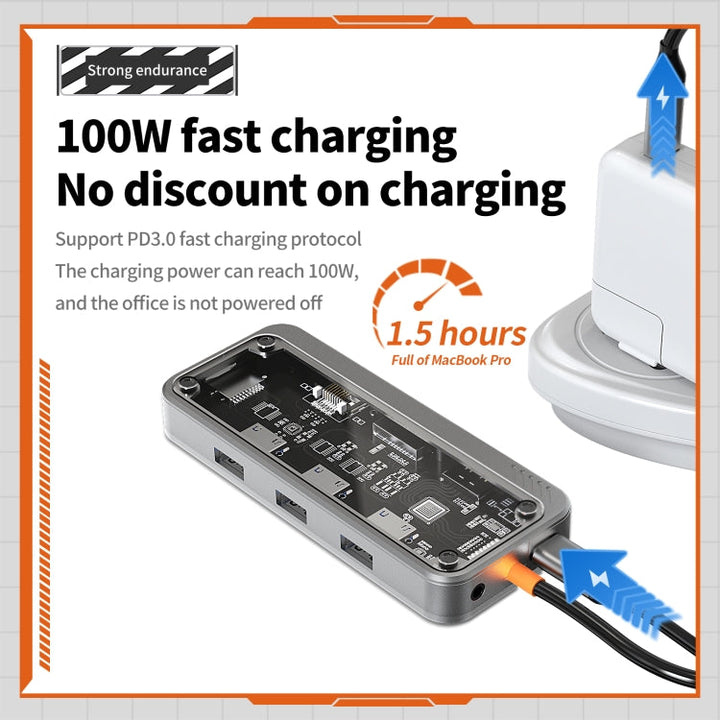 Lisslune | SW10V 10 in 1 Type-C to USB + HDMI + VGA + RJ45 + SD/TF + Audio 3.5 HUB Docking Station (Gray)