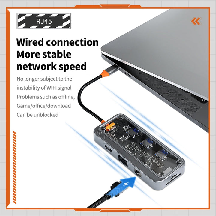 Lisslune | SW10V 10 in 1 Type-C to USB + HDMI + VGA + RJ45 + SD/TF + Audio 3.5 HUB Docking Station (Gray)