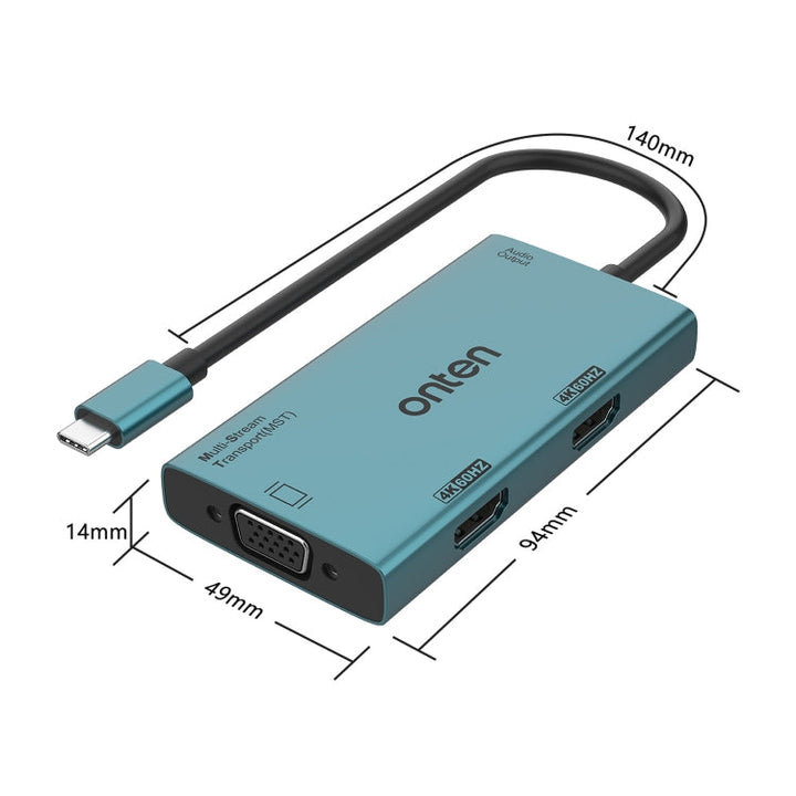 Lisslune | Onten M206 4K 60Hz 4 in 1 Type-C to Dual HDMI + VGA + 3.5 mm Video Converter Adapter