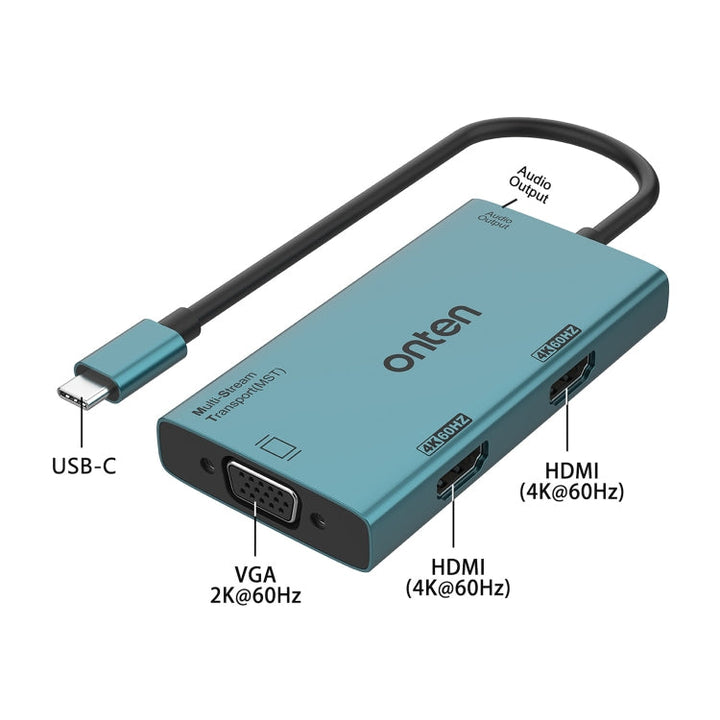 Lisslune | Onten M206 4K 60Hz 4 in 1 Type-C to Dual HDMI + VGA + 3.5 mm Video Converter Adapter
