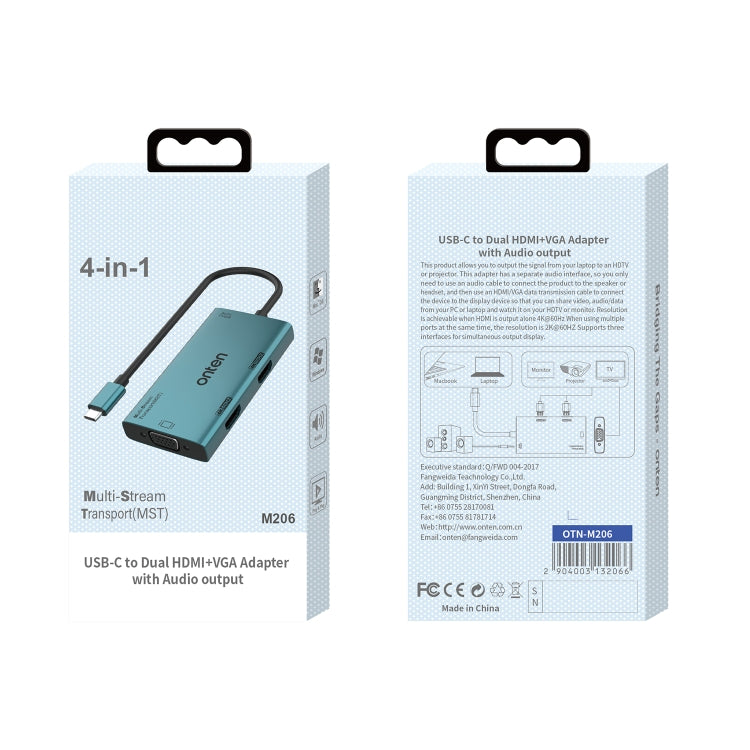 Lisslune | Onten M206 4K 60Hz 4 in 1 Type-C to Dual HDMI + VGA + 3.5 mm Video Converter Adapter