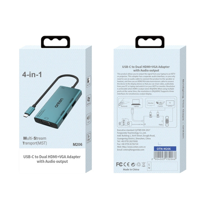 Lisslune | Onten M206 4K 60Hz 4 in 1 Type-C to Dual HDMI + VGA + 3.5 mm Video Converter Adapter